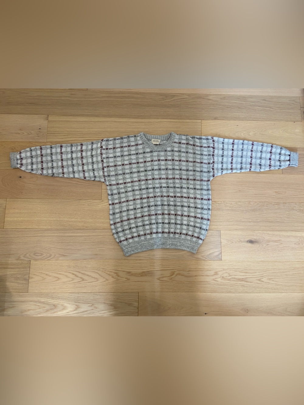 Vintage St. John’s Bay Grey Plaid Sweater Size Large Cottagecore Fisherman Cozy